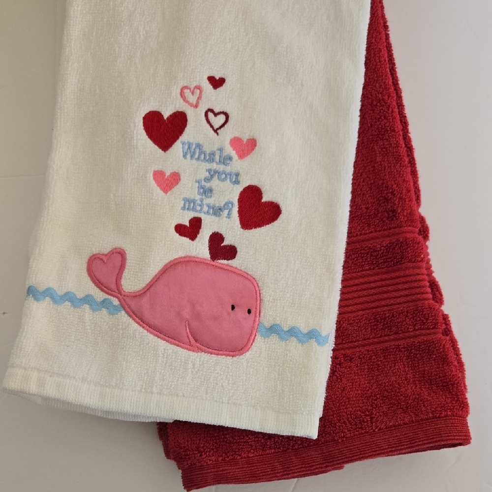 "Whale You Be Mine" Embroidered Towel Two Piece Set